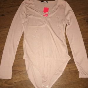 Woven Knit Lace Up Bodysuit